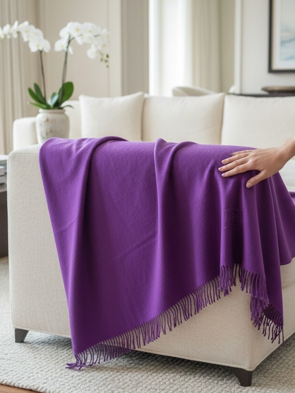 Hermes Violet Fringe Throw Blanket